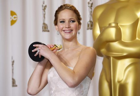 Jennifer Lawrence, best actress winner for her role in "Silver Linings Playbook," poses with her Oscar backstage at the 85th Academy Awards Jennifer Lawrence, best actress winner for her role in "Silver Linings Playbook," poses with her Oscar backstage at the 85th Academy Awards