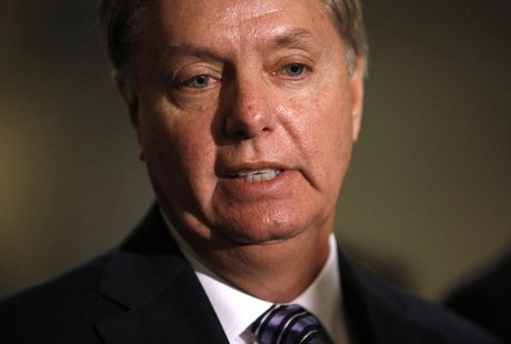 U.S. Senator Lindsey Graham (R-SC) speaks to the press following his private meeting with United States U.N. Ambassador Susan Rice about the U.S. Senator Lindsey Graham (R-SC) speaks to the press following his private meeting with United States U.N. Ambassador Susan Rice about the