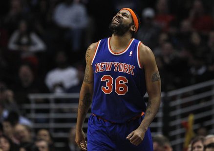 New York Knicks' Rasheed Wallace reacts to a referee's call against the Chicago Bulls during the first half of their NBA game in Chicago, in New York Knicks' Rasheed Wallace reacts to a referee's call against the Chicago Bulls during the first half of their NBA game in Chicago, in