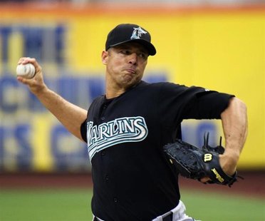 Florida Marlins starting pitcher Javier Vazquez throws a pitch to the New York Mets in the first inning of their MLB National League basebal Florida Marlins starting pitcher Javier Vazquez throws a pitch to the New York Mets in the first inning of their MLB National League basebal
