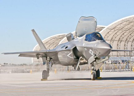 Third Marine Aircraft Wing's first F-35B arrives on the Marine Corps Air Station Yuma flightline, in Yuma, Arizona, in this U.S. Marine Corp Third Marine Aircraft Wing's first F-35B arrives on the Marine Corps Air Station Yuma flightline, in Yuma, Arizona, in this U.S. Marine Corp