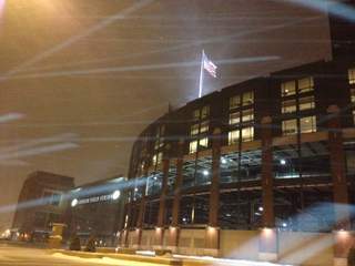 Snow and wind near Lambeau Field on February 27, 2013. (courtesy of FOX 11). Snow and wind near Lambeau Field on February 27, 2013. (courtesy of FOX 11).