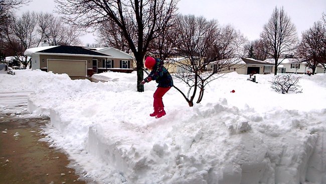 Fun jumping in snow piles!