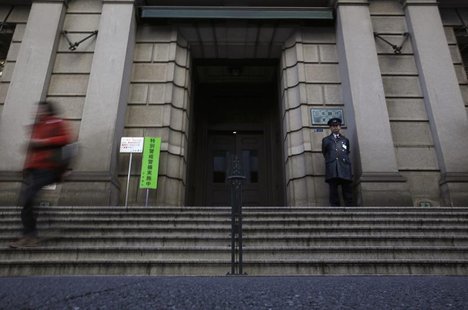 A security officer stands guard at an entrance of Bank of Japan headquarters in Tokyo February 25, 2013. REUTERS/Yuya Shino A security officer stands guard at an entrance of Bank of Japan headquarters in Tokyo February 25, 2013. REUTERS/Yuya Shino