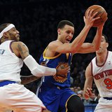 Golden State Warriors guard Stephen Curry (C) drives between New York Knicks forward Kenyon Martin (3) and guard Pablo Prigioni (9) in the s Golden State Warriors guard Stephen Curry (C) drives between New York Knicks forward Kenyon Martin (3) and guard Pablo Prigioni (9) in the s