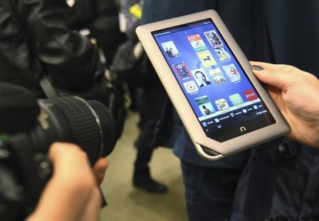 The new Nook Tablet is seen during a demonstration at the Union Square Barnes & Noble in New York, November 7, 2011. REUTERS/Shannon Staplet The new Nook Tablet is seen during a demonstration at the Union Square Barnes & Noble in New York, November 7, 2011. REUTERS/Shannon Staplet