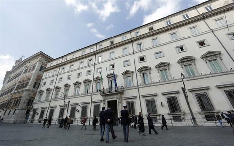 Police patrol in front of Chigi palace in Rome February 28, 2013. REUTERS/Yara Nardi Police patrol in front of Chigi palace in Rome February 28, 2013. REUTERS/Yara Nardi