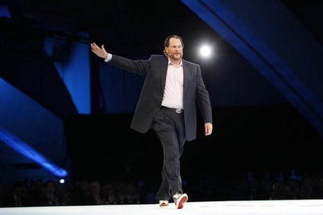 Salesforce CEO Marc Benioff gestures as he speaks during the Dreamforce event in San Francisco, California September 19, 2012. REUTERS/Rober Salesforce CEO Marc Benioff gestures as he speaks during the Dreamforce event in San Francisco, California September 19, 2012. REUTERS/Rober