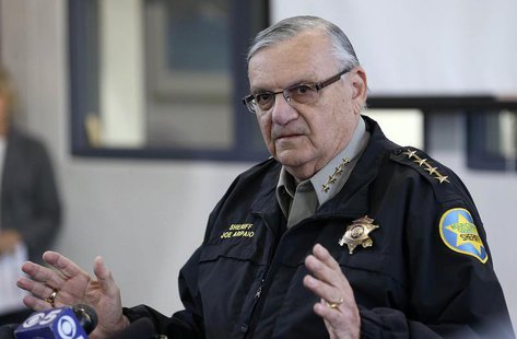 Maricopa County Sheriff Joe Arpaio addresses the media about a simulated school shooting in Fountain Hills, Arizona, February 9, 2013. REUTE Maricopa County Sheriff Joe Arpaio addresses the media about a simulated school shooting in Fountain Hills, Arizona, February 9, 2013. REUTE