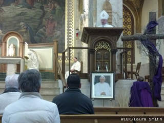 Bishop David Ricken of the Catholic Diocese of Green Bay celebrates a Mass of thanksgiving in honor of Pope Benedict XVI at St. Francis Xavier Cathedral in Green Bay, Feb. 28, 2013. (courtesy of FOX 11). Bishop David Ricken of the Catholic Diocese of Green Bay celebrates a Mass of thanksgiving in honor of Pope Benedict XVI at St. Francis Xavier Cathedral in Green Bay, Feb. 28, 2013. (courtesy of FOX 11).