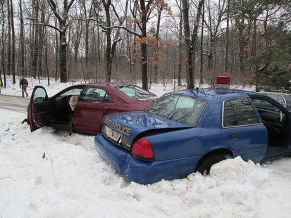 The trooper's vehicle was rear-ended in Oshtemo Township. The trooper's vehicle was rear-ended in Oshtemo Township.