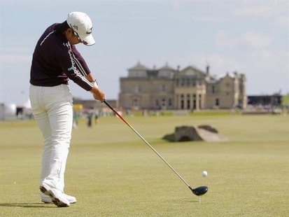 Japan's Ai Miyazato tees off on the 18th during a practise round at The Royal and Ancient Golf Club of St. Andrews in Scotland, July 31, 200 Japan's Ai Miyazato tees off on the 18th during a practise round at The Royal and Ancient Golf Club of St. Andrews in Scotland, July 31, 200