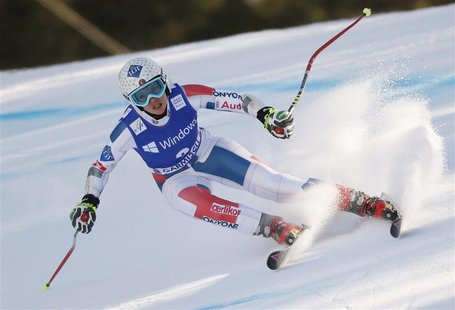 Tina Weirather of Liechtenstein speeds down during the women's Alpine Skiing World Cup super-G race in Garmisch-Partenkirchen March 1, 2013. Tina Weirather of Liechtenstein speeds down during the women's Alpine Skiing World Cup super-G race in Garmisch-Partenkirchen March 1, 2013.