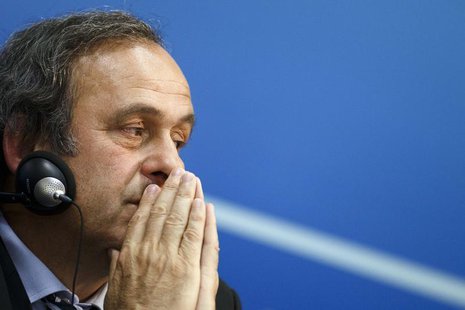 UEFA President Michel Platini attends a news conference after the first UEFA Executive Committee reunion of the year, at the UEFA headquarte UEFA President Michel Platini attends a news conference after the first UEFA Executive Committee reunion of the year, at the UEFA headquarte