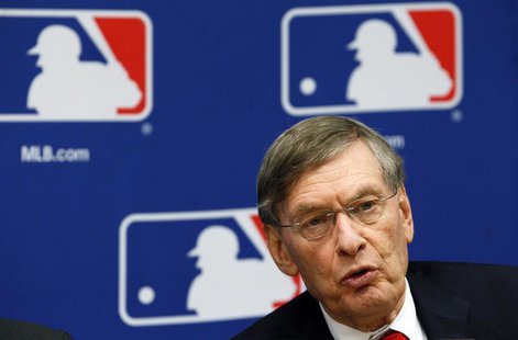Major League Baseball Commissioner Bud Selig speaks at a news conference in New York, November 22, 2011, to announce a new five-year collect Major League Baseball Commissioner Bud Selig speaks at a news conference in New York, November 22, 2011, to announce a new five-year collect