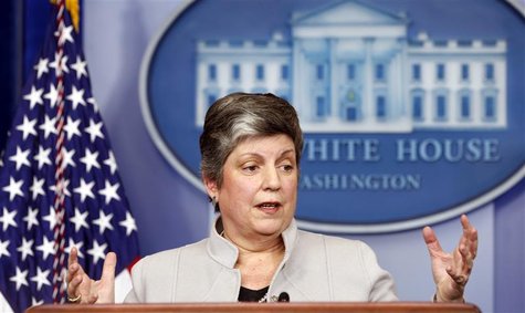 Homeland Security Secretary Janet Napolitano speaks about the effects of the sequester from the White House in Washington February 25, 2013. Homeland Security Secretary Janet Napolitano speaks about the effects of the sequester from the White House in Washington February 25, 2013.