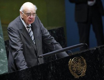 Paul Volcker, former head of the United States Federal Reserve, addresses the United Nations General Assembly on the "State of the World Eco Paul Volcker, former head of the United States Federal Reserve, addresses the United Nations General Assembly on the "State of the World Eco