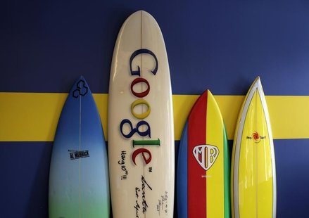 Surfboards lean against a wall at the Google office in Santa Monica, California, October 11, 2010. REUTERS/Lucy Nicholson Surfboards lean against a wall at the Google office in Santa Monica, California, October 11, 2010. REUTERS/Lucy Nicholson