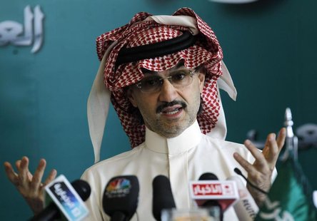 Saudi billionaire Prince Alwaleed bin Talal speaks at a news conference in Riyadh September 13, 2011. REUTERS/Fahad Shadeed Saudi billionaire Prince Alwaleed bin Talal speaks at a news conference in Riyadh September 13, 2011. REUTERS/Fahad Shadeed