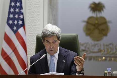 U.S. Secretary of State John Kerry speaks during a news conference with Prince Saud al-Faisal (not pictured) at the Ministry of Foreign Affa U.S. Secretary of State John Kerry speaks during a news conference with Prince Saud al-Faisal (not pictured) at the Ministry of Foreign Affa