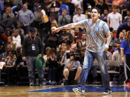 Dallas Mavericks owner Mark Cuban reacts at the end of the first half of their NBA basketball game against the Los Angeles Lakers in Dallas, Dallas Mavericks owner Mark Cuban reacts at the end of the first half of their NBA basketball game against the Los Angeles Lakers in Dallas,