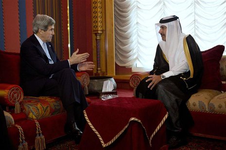 U.S. Secretary of State John Kerry (L) meets with Qatari Prime Minister and Foreign Minister Sheikh Hamad bin Jassim Al Thani at the Wajbah U.S. Secretary of State John Kerry (L) meets with Qatari Prime Minister and Foreign Minister Sheikh Hamad bin Jassim Al Thani at the Wajbah
