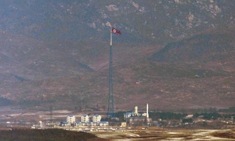 A North Korean flag on a tower flutters in the wind at a North Korean village near the truce village of Panmunjom in the demilitarized zone A North Korean flag on a tower flutters in the wind at a North Korean village near the truce village of Panmunjom in the demilitarized zone