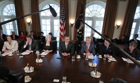 U.S. President Barack Obama participates in his first cabinet meeting of his second term in the Cabinet Room of the White House in Washingto U.S. President Barack Obama participates in his first cabinet meeting of his second term in the Cabinet Room of the White House in Washingto