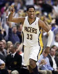 Indiana Pacers forward Danny Granger celebrates scoring against the Orlando Magic during the second quarter of Game 5 of their first round N Indiana Pacers forward Danny Granger celebrates scoring against the Orlando Magic during the second quarter of Game 5 of their first round N