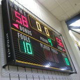 The scoreboard at Hamilton High School after the Hawkeyes' 58-56 win over Holland Christian on Mar. 6, 2013, ending a 17-game losing streak in the MHSAA boys' basketball tournament dating back to 1996.