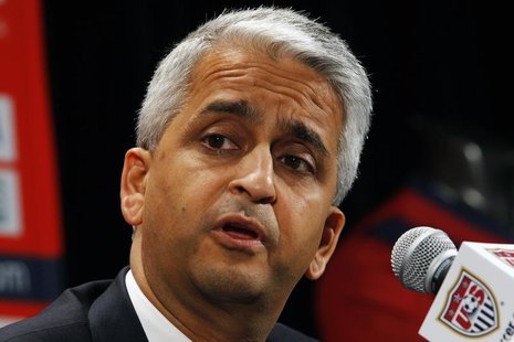 U.S. Soccer President Sunil Gulati speaks at a news conference where Former German soccer star Juergen Klinsmann was named as the new head c U.S. Soccer President Sunil Gulati speaks at a news conference where Former German soccer star Juergen Klinsmann was named as the new head c
