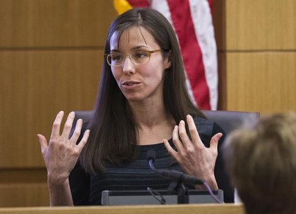 Jodi Arias gestures toward the jury in Maricopa County Superior Court in Phoenix, March 5, 2013. REUTERS/Tom Tingle/The Arizona Republic/Poo Jodi Arias gestures toward the jury in Maricopa County Superior Court in Phoenix, March 5, 2013. REUTERS/Tom Tingle/The Arizona Republic/Poo