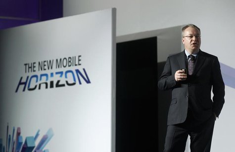 Nokia's President and CEO Stephen Elop gestures during a news conference at the Mobile World Congress at Barcelona, February 26, 2013. REUTE Nokia's President and CEO Stephen Elop gestures during a news conference at the Mobile World Congress at Barcelona, February 26, 2013. REUTE