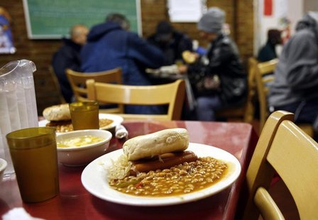 A lunch meal portion waits at the Part of the Solution (POTS) soup kitchen and food pantry in the Bronx borough of New York, in this file im A lunch meal portion waits at the Part of the Solution (POTS) soup kitchen and food pantry in the Bronx borough of New York, in this file im