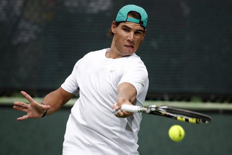 Rafael Nadal of Spain hits the ball during a practice session at the BNP Paribas Open ATP tennis tournament in Indian Wells, California, Mar Rafael Nadal of Spain hits the ball during a practice session at the BNP Paribas Open ATP tennis tournament in Indian Wells, California, Mar