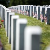 Flags stand in front of graves at Arlington National Cemetery ahead of Memorial Day in Washington, DC, May 24, 2008. REUTERS/Joshua Roberts Flags stand in front of graves at Arlington National Cemetery ahead of Memorial Day in Washington, DC, May 24, 2008. REUTERS/Joshua Roberts
