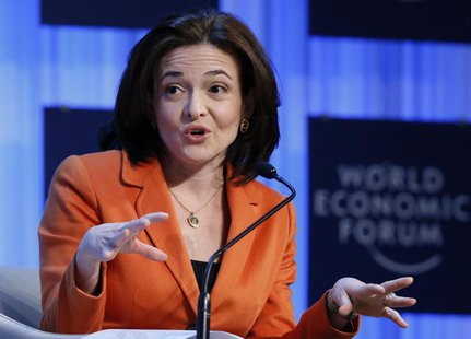 Sheryl Sandberg CEO Facebook attends the annual meeting of the World Economic Forum (WEF) in Davos January 25, 2013. REUTERS/Pascal Lauener Sheryl Sandberg CEO Facebook attends the annual meeting of the World Economic Forum (WEF) in Davos January 25, 2013. REUTERS/Pascal Lauener