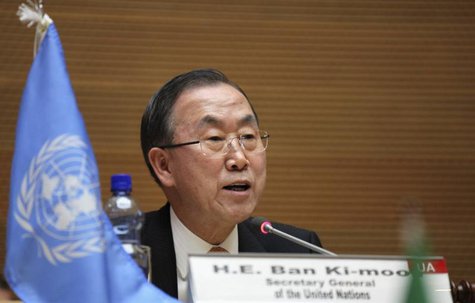 U.N. Secretary General Ban Ki-moon addresses participants during the signing ceremony of the Peace, Security and Cooperation Framework for t U.N. Secretary General Ban Ki-moon addresses participants during the signing ceremony of the Peace, Security and Cooperation Framework for t