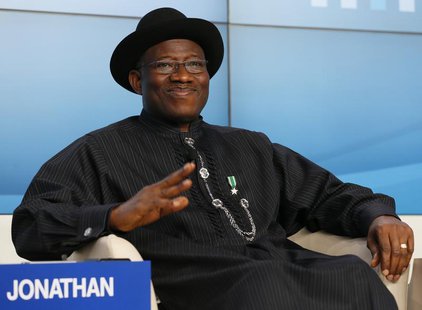 Nigeria's President Goodluck Ebele Jonathan attends the annual meeting of the World Economic Forum (WEF) in Davos January 23, 2013. REUTERS/ Nigeria's President Goodluck Ebele Jonathan attends the annual meeting of the World Economic Forum (WEF) in Davos January 23, 2013. REUTERS/