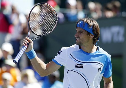 David Ferrer of Spain reacts after winning a point against Kevin Anderson of South Africa during their match at the BNP Paribas Open ATP ten David Ferrer of Spain reacts after winning a point against Kevin Anderson of South Africa during their match at the BNP Paribas Open ATP ten