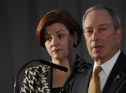 New York City Mayor Michael Bloomberg and City Council Speaker Christine Quinn speak during a news conference in New York December 4, 2012. New York City Mayor Michael Bloomberg and City Council Speaker Christine Quinn speak during a news conference in New York December 4, 2012.