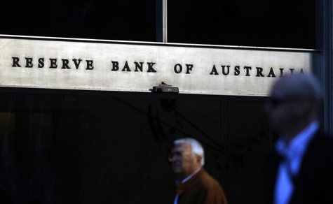 Sun reflects off the front door sign of the Reserve Bank of Australia building in Sydney in this July 5, 2011 file photo. REUTERS/Tim Wimbor Sun reflects off the front door sign of the Reserve Bank of Australia building in Sydney in this July 5, 2011 file photo. REUTERS/Tim Wimbor