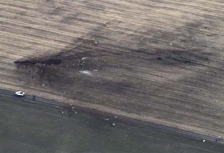 A handout photo courtesy of Stan Dammel shows an aerial view of the crash site in Lincoln County, Washington where a Northrop Grumman EA-6B A handout photo courtesy of Stan Dammel shows an aerial view of the crash site in Lincoln County, Washington where a Northrop Grumman EA-6B