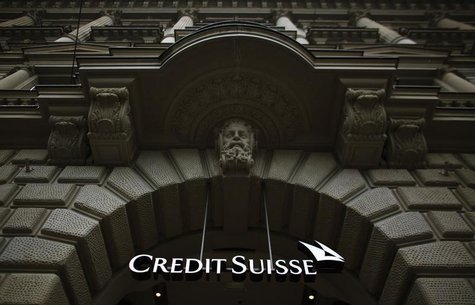 The logo of Swiss bank Credit Suisse is seen on a building at Paradeplatz square in Zurich, February 13, 2013. REUTERS/Michael Buholzer The logo of Swiss bank Credit Suisse is seen on a building at Paradeplatz square in Zurich, February 13, 2013. REUTERS/Michael Buholzer