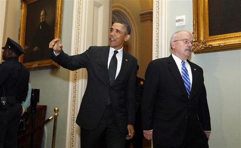 U.S. President Barack Obama arrives in the U.S. Capitol to meet with Senate Democrats in Washington March 12, 2013. REUTERS/Kevin Lamarque U.S. President Barack Obama arrives in the U.S. Capitol to meet with Senate Democrats in Washington March 12, 2013. REUTERS/Kevin Lamarque