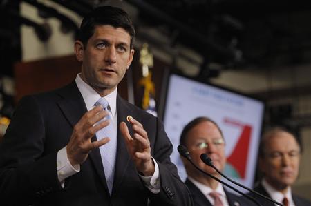 House Budget Committee Chairman Rep. Paul Ryan (R-WI) (L) holds a news conference to unveil the House Republicans' FY2014 budget resolution in Washington March 12, 2013. Credit: REUTERS/Gary Cameron House Budget Committee Chairman Rep. Paul Ryan (R-WI) (L) holds a news conference to unveil the House Republicans' FY2014 budget resolution in Washington March 12, 2013. Credit: REUTERS/Gary Cameron