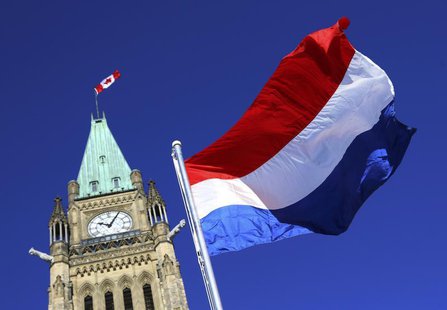 The flag of the Netherlands flies in front of the Peace Tower on Parliament Hill in Ottawa, January 18, 2013. REUTERS/Patrick Doyle The flag of the Netherlands flies in front of the Peace Tower on Parliament Hill in Ottawa, January 18, 2013. REUTERS/Patrick Doyle