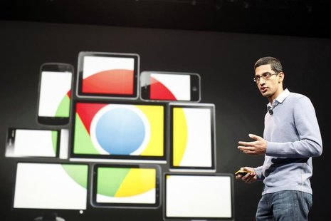 Sundar Pichai, senior vice president of Google Chrome, speaks during Google I/O Conference at Moscone Center in San Francisco, California Ju Sundar Pichai, senior vice president of Google Chrome, speaks during Google I/O Conference at Moscone Center in San Francisco, California Ju