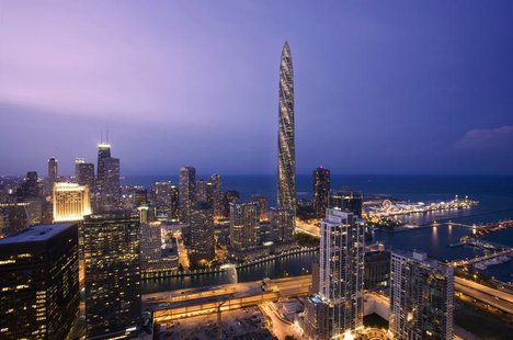 An undated handout rendering shows the Chicago Spire (tallest building, background). REUTERS/Courtesy of Shelbourne Deveopment/Handout An undated handout rendering shows the Chicago Spire (tallest building, background). REUTERS/Courtesy of Shelbourne Deveopment/Handout