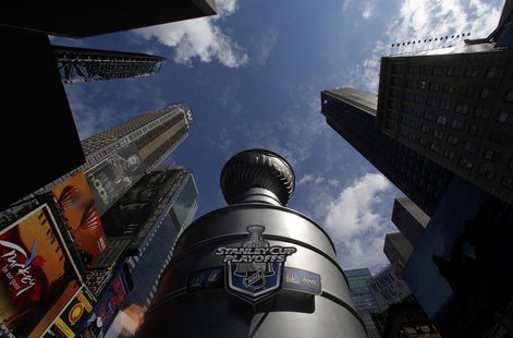 A giant water fountain in the shape of the Stanley Cup, presented to the champions of the National Hockey League (NHL), stands on display in A giant water fountain in the shape of the Stanley Cup, presented to the champions of the National Hockey League (NHL), stands on display in